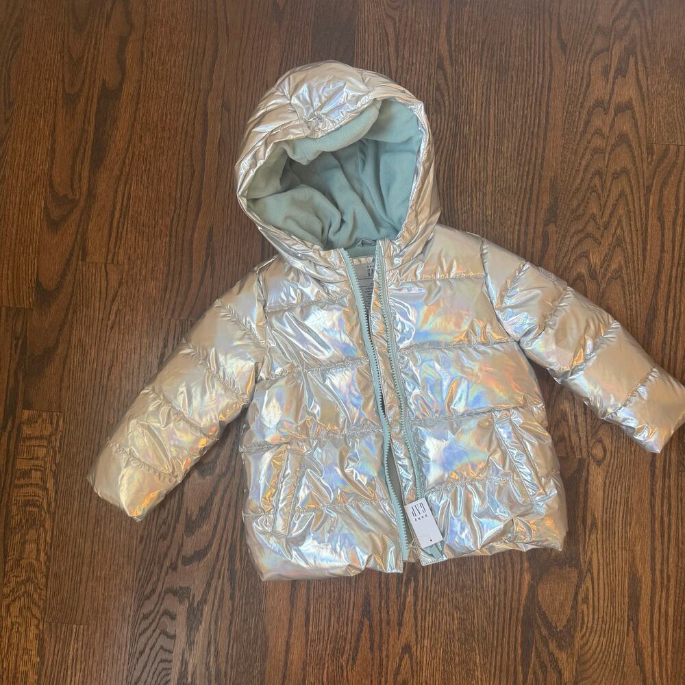 NWT Gap Silver Metallic Puffer Jacket | 4T